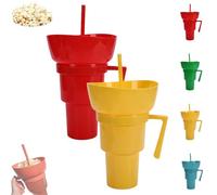 Genérico Snack and Drink Cup Combo, Bowl and Drink Cup Combo, 2-In-1 Snack Cups And Drinks Tumbler, Reusable, Popcorn Cups with Handle, for Men & Women (Red+Yellow)