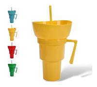 Genérico Snack and Drink Cup Combo, Combo Drink Bowl Cup, 2-In-1 Snack Cups and Drinks Tumbler, with Straws (Yellow)