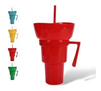 Genérico Snack and Drink Cup Combo, Combo Drink Bowl Cup, 2-In-1 Snack Cups and Drinks Tumbler, with Straws (Red)