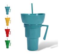 Genérico Snack and Drink Cup Combo, Combo Drink Bowl Cup, 2-In-1 Snack Cups and Drinks Tumbler, with Straws (Blue)