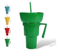 Genérico Snack and Drink Cup Combo, Combo Drink Bowl Cup, 2-In-1 Snack Cups and Drinks Tumbler, with Straws (Green)