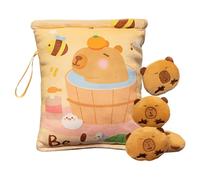 Genérico Snack Bags for Kids, Capybara Plush Snack Holder, PP Cotton Material, Stuffed Pillow with 4 Mini Dolls, Soft Cushion Design, Hugging Toy, Home Decor Travel Use, 18 x 20 cm, 1 set, b, Se