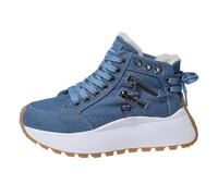 Genérico Sneakers Mujer Ocio con Cordones, Zapatos elevadores con suela gruesa, botas de nieve para mujer, tendencia Zapato, color liso, bota cómoda y cálida, otoño e invierno, azul, 41 EU