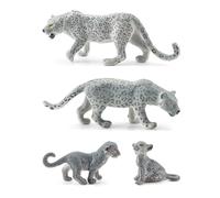 Generico Snow Leopard Mini Figures - 4 Pieces Realistic Highland Animals, Jungle Toy Set | Miniaturas Figurines Playset for Birthday Cake Toppers Kids Wildlife Collectibles