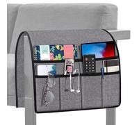 Genérico Sofa Armrest Organizer - Non Slip Couch Armchair, Remote Control Holder Storage, Multi Pocket Bedside Organizer for Gadgets, Snacks, Books, Phone, Linen Fabric, 18.9x35.04Inch
