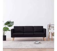 Genérico Sofá de 3 plazas de tela negra cómoda con cojines gruesos, fundas extraíbles lavables a máquina, marco de madera sólida, diseño básico y elegante para sala de estar, soporte de 110 kg