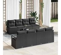 Genérico sofá de jardín modular 9 piezas, color negro y ratán | Mesa de cristal incluido, cojines de poliéster, almacenamiento de cubiertas, diseño rectangular