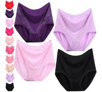 Genérico Sofilace - Elegant, Comfortable High-Waist Leakproof Panties, Lace Breathable Solid Color Female Briefs for Seniors (4PCS-C,4XL)