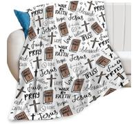 Genérico Soft Christian Bible Jesus Throw Blanket, Inspirational Scripture & Cross Flannel, Cozy All-Season Decor, Thoughtful Christmas Thanksgiving Gift for Faithful Men & Women (30x40in)