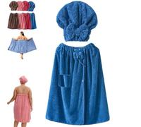 Genérico Soft Coral Fleece Bath Skirt & Shower Cap Set - Bow Adjustable Quick-Dry Absorbent Bath Wrap for Women Plus-Size, Secure Non-Slip Closure (Blue(80×160cm))