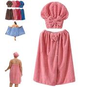 Genérico Soft Coral Fleece Bath Skirt & Shower Cap Set - Bow Adjustable Quick-Dry Absorbent Bath Wrap for Women Plus-Size, Secure Non-Slip Closure (Pink(80×210cm))
