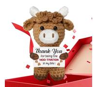 Genérico Soft Crochet Cow, Motivational Animal Decor, 4.72 Inches Desk Ornament with Inspirational Message, Handmade Yarn Plush, Crochet Cow with Cute Design, Home Office for Gift Giving