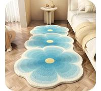 Genérico Soft Irregular Flower Pattern Rug - Velvet Colorful Flower Rug with Wavy Edges, Cute Non-Slip Flowerrugs, For The Bedroom, Bathroom and Living Room (Blue 2,60 * 120cm)