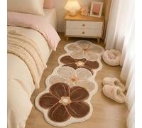 Genérico Soft Irregular Flower Plush Rug for Bedroom, Non-Slip Wavy Floral Mat, Cute Scalloped Carpet for Kids Room Nursery Living Room, Washable Absorbent Faux Cashmere (Coffee Style 2,50×120cm)