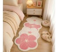 Genérico Soft Irregular Flower Plush Rug for Bedroom, Non-Slip Wavy Floral Mat, Cute Scalloped Carpet for Kids Room Nursery Living Room, Washable Absorbent Faux Cashmere (Green Style 2,80×120cm)
