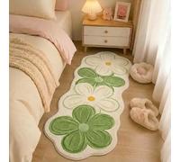 Genérico Soft Irregular Flower Plush Rug for Bedroom, Non-Slip Wavy Floral Mat, Cute Scalloped Carpet for Kids Room Nursery Living Room, Washable Absorbent Faux Cashmere (Green Style 1,40×120cm)