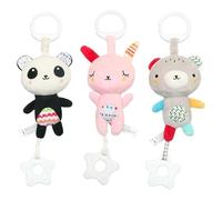 Genérico Soft Stroller Toy - Rattle with Teether | PP Cotton Plush Animal Bell, Crib Car Seat Toy, Colorful Sensory Play for Boys Girls, Pink Grizzly Bear Panda