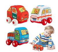 Generico Soft Toy Cars - Fabric 11x10x9cm | Plush Vehicle Toy, Cartoon Truck Figure | Washable Ambulance Express Vehicle Taxi Model For Girls Boys Aged 0-7 Years Old Playtime Learning