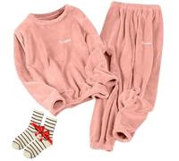 Genérico Soft Warm Plush Pullover Tops Sleep Pants 2 Piece, Women Men Winter Pajamas Set, Long Sleeve Elastic Plus Size Sleepwear