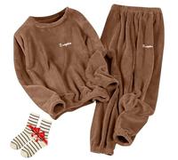 Genérico Soft Warm Plush Pullover Tops Sleep Pants 2 Piece, Women Men Winter Pajamas Set, Long Sleeve Elastic Plus Size Sleepwear