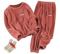 Genérico Soft Warm Plush Pullover Tops Sleep Pants 2 Piece, Women Men Winter Pajamas Set, Long Sleeve Elastic Plus Size Sleepwear