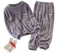 Genérico Soft Warm Plush Pullover Tops Sleep Pants 2 Piece, Women Men Winter Pajamas Set, Long Sleeve Elastic Plus Size Sleepwear