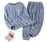 Genérico Soft Warm Plush Pullover Tops Sleep Pants 2 Piece, Women Men Winter Pajamas Set, Long Sleeve Elastic Plus Size Sleepwear