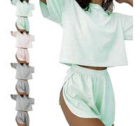 Genérico Softair Loungewear, Softair Split Short Pajama Set, Woman'S Striped Soft & Seductive Pajama Set (Green,1 año)
