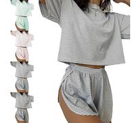 Genérico Softair Loungewear, Softair Split Short Pajama Set, Woman'S Striped Soft & Seductive Pajama Set (Black,11 años)