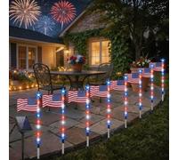 Genérico Solar American Flag Stake Pathway Lights Outdoor, 8 Piece Flag Light Set - 4th of July Patriotic Solar Lights Decorations Outdoor for Yard Garden Patio