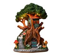Genérico Solar Fairy House Garden Statue with LED Light | Resin Tree-Shaped Ornament 16×12×23cm Waterproof Outdoor Indoor Decor Built-in Solar Panel 300mAh Charging 6-8 Hours For 8-10 Hours Lighting