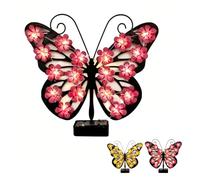 Genérico Solar Outdoor Wall Decor Lights Butterfly, Waterproof Outdoor Metal Solar Garden Lights(Butterfly), 18 Warm LED Flowers - Weatherproof Metal Silhouette Light for Patio, Fence (Pink)