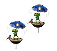 Genérico Solar Powered Frog Garden Decor with LED Umbrella Light and Bird Feeder, Outdoor Yard Art for Garden Pathway, Nighttime Decoration for Patio and Lawn (2PCS)