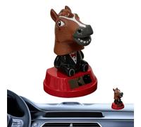 Genérico Solar Powered Horse Head Car Figurine, Cute Wobble Dashboard Animal Ornament For Vehicle Interior Decoration, Fun Moving Desk Decor For Car Truck SUV Office Home Shelf Display