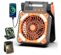 Genérico Solar Powered Portable Camping Fan,USB Rechargeable Cordless Battery Powered Fans with LED Lantern, 90° Adjustable 4 Speeds 8H Timer Quiet Fan,for Travel Outdoor,Fishing,Tent,Picnic