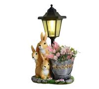 Genérico Solar Sculpture - Rabbit Figurine | Bird Bath, Bunny Theme Resin Welcome | Solar-Operated Garden Statue for Outside | for Patio Yard Lawn Porch Pathway Christmas Easter Housewarming Birthday
