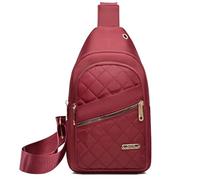 Genérico Solid Color Quilted Fanny Pack, Women Travel Crossbody Bag, Women Quilted Chest, Trendy Zipper Sling Bag With Side Pocket (Red)