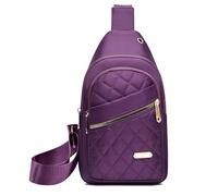 Genérico Solid Color Quilted Fanny Pack, Women Travel Crossbody Bag, Women Quilted Chest, Trendy Zipper Sling Bag With Side Pocket (Purple)