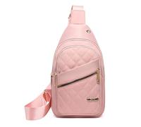 Genérico Solid Color Quilted Fanny Pack, Women Travel Crossbody Bag, Women Quilted Chest, Trendy Zipper Sling Bag With Side Pocket (Pink)