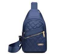 Genérico Solid Color Quilted Fanny Pack, Women Travel Crossbody Bag, Women Quilted Chest, Trendy Zipper Sling Bag With Side Pocket (Blue)