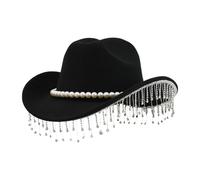 Generico Sombrero de con brillo | Para - Sombrero de brillante con borde de perlas - Para carnaval, concierto musical, boda, celebración Cosplay