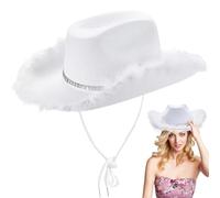 Generico Sombrero de con feathers, Western Non-Woven Hat - Bride Festival Fancy Dress Sparkly White Trim Hats Western Hats For Party Disfraz, Cowboy Themed Birthday