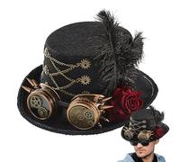 Genérico Sombrero De Copa Gótico - Fieltro + Metal 56-58 cm | Chistera Ajustable Unisex with cadenas decorativas, disfraces, eventos, Sombrero Para Cosplay/Fiesta