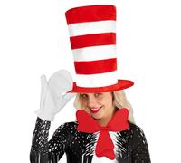 Genérico Sombrero De Copa Para Gato - Chistera A Rayas Rojas Y Blancas Corbata De Lazo Guantes Para Cosplay | Accesorios Transpirables Para Halloween Y Cosplay Para Hombres Mujeres Niños