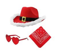 Generico Sombrero de de Navidad, sombrero de de Papá Noel | Cosplay occidental | 3 gafas de vaquera con bandana vintage, gafas en forma de corazón y sombrero rego