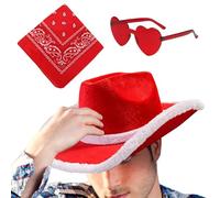Genérico Sombrero De De Navidad,Sombrero De De Santa, occidental de - 3X de Fiesta de Navidad, de Vaquera, de ala Ancha con Gafas de corazón y Bandana para Fiesta, V