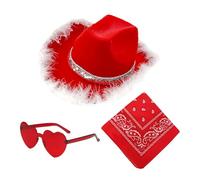 Genérico Sombrero De De Navidad,Sombrero De De Santa | Sombreros de fiesta con sombrero occidental para cosplay | 3x Gafas de Corazón de ala Ancha, de Vaquera Ajustable Bandana Vintage, Acces