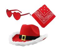 Generico Sombrero de de Papá Noel, sombrero de vaquera de Navidad | Western Da Cowboy,3 gafas de vaquera con bandana vintage, gafas en forma de corazón, sombrero ajustable para fe