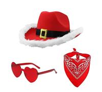 Generico Sombrero de de Papá Noel, sombrero de vaquera de Navidad - Western Da Cowboy, de 3X, sombrero de vaquera, sombrero de ala ancha con gafas de corazón y