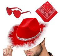 Genérico Sombrero de de Santa,Sombrero de vaquera de Navidad | Sombreros de fiesta con sombrero occidental - 3X de Fiesta de Navidad, de Vaquera, de ala Ancha con Gafas de corazón y